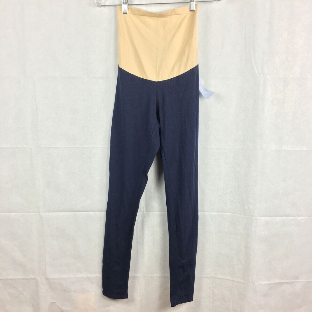 NWT Motherhood Maternity Leggings Womens Sz S Navy Blue Cotton Stretch Panel